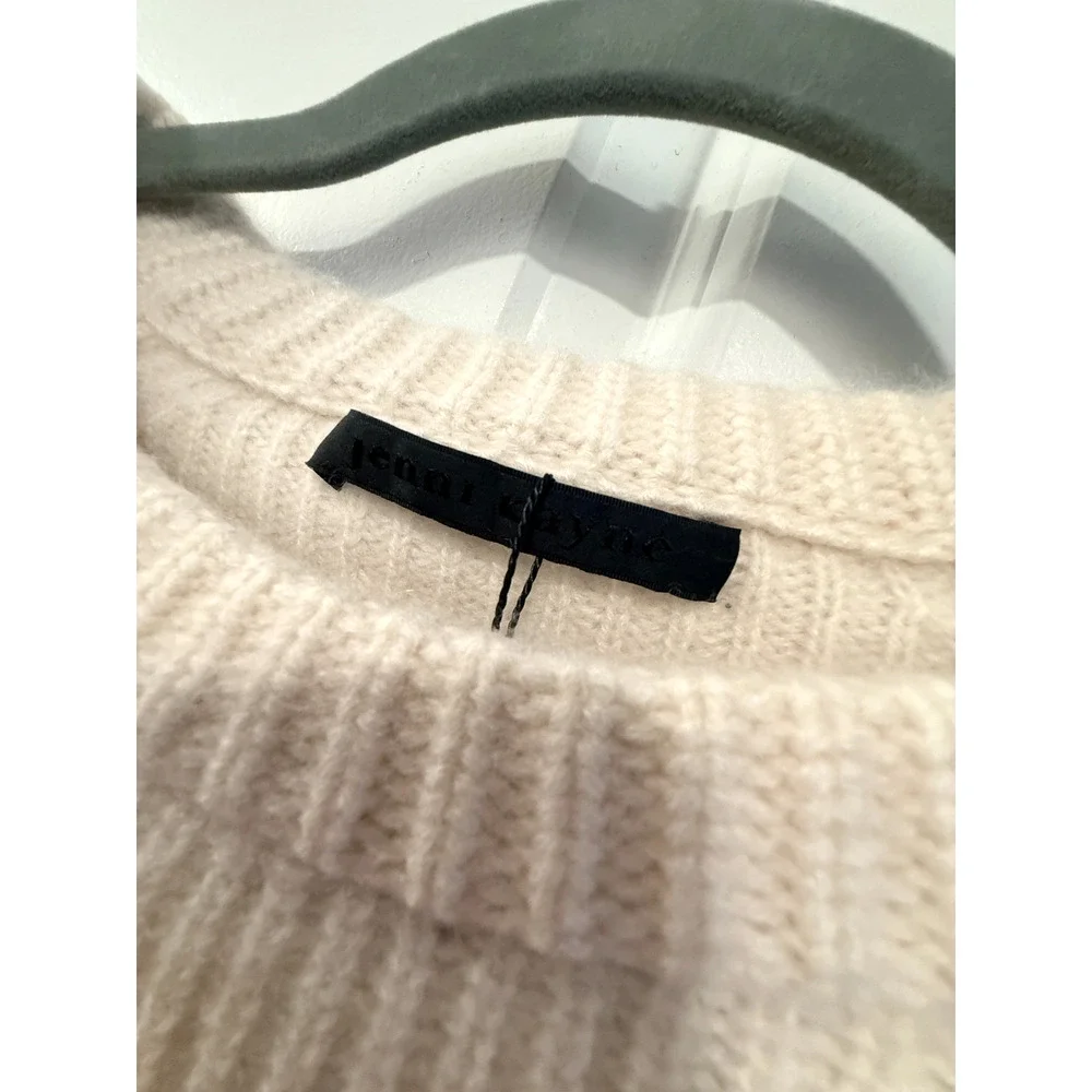Jenni Kayne L Iconic 100% CASHMERE Fisherman Sweater $425 Ivory Cream White NWT!